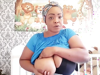 Step-mom Nigerian mother displays off how to milk her thick black bra-stuffers